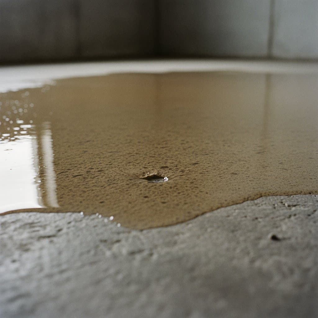 Close-up of flake epoxy on a basement slab.